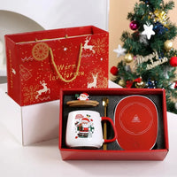 Christmas Gift Set: 55℃ Heated Ceramic Mug with Lid & Spoon - Santa Claus Design for Office or Home, Optional Portable Warmer