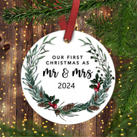 2024 Our First Christmas Married Ornament - Wedding Gift for Couple, First Christmas as Mr. and Mrs. Keepsake