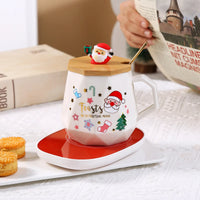 Christmas Gift Set: 55℃ Heated Ceramic Mug with Lid & Spoon - Santa Claus Design for Office or Home, Optional Portable Warmer