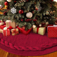 Christmas Tree Skirt - Knitted Braided Rope Red and White Xmas Tree Decoration, Base Cover for Small to Large Trees