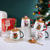 Christmas Gift Set: 55℃ Heated Ceramic Mug with Lid & Spoon - Santa Claus Design for Office or Home, Optional Portable Warmer