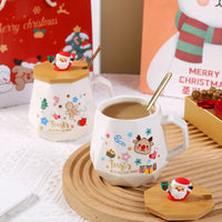 Christmas Gift Set: 55℃ Heated Ceramic Mug with Lid & Spoon - Santa Claus Design for Office or Home, Optional Portable Warmer