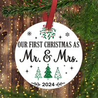 2024 Our First Christmas Married Ornament - Wedding Gift for Couple, First Christmas as Mr. and Mrs. Keepsake