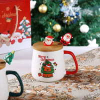 Christmas Gift Set: 55℃ Heated Ceramic Mug with Lid & Spoon - Santa Claus Design for Office or Home, Optional Portable Warmer