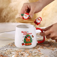 Christmas Gift Set: 55℃ Heated Ceramic Mug with Lid & Spoon - Santa Claus Design for Office or Home, Optional Portable Warmer