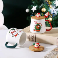 Christmas Gift Set: 55℃ Heated Ceramic Mug with Lid & Spoon - Santa Claus Design for Office or Home, Optional Portable Warmer