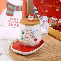 Christmas Gift Set: 55℃ Heated Ceramic Mug with Lid & Spoon - Santa Claus Design for Office or Home, Optional Portable Warmer