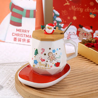 Christmas Gift Set: 55℃ Heated Ceramic Mug with Lid & Spoon - Santa Claus Design for Office or Home, Optional Portable Warmer