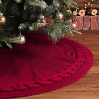 Christmas Tree Skirt - Knitted Braided Rope Red and White Xmas Tree Decoration, Base Cover for Small to Large Trees