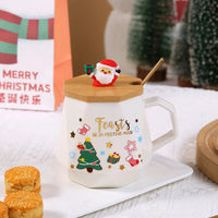 Christmas Gift Set: 55℃ Heated Ceramic Mug with Lid & Spoon - Santa Claus Design for Office or Home, Optional Portable Warmer