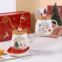 Christmas Gift Set: 55℃ Heated Ceramic Mug with Lid & Spoon - Santa Claus Design for Office or Home, Optional Portable Warmer