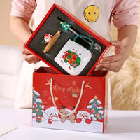 Christmas Gift Set: 55℃ Heated Ceramic Mug with Lid & Spoon - Santa Claus Design for Office or Home, Optional Portable Warmer