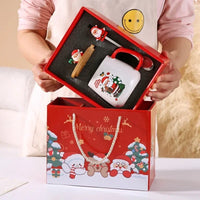 Christmas Gift Set: 55℃ Heated Ceramic Mug with Lid & Spoon - Santa Claus Design for Office or Home, Optional Portable Warmer