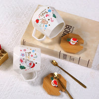 Christmas Gift Set: 55℃ Heated Ceramic Mug with Lid & Spoon - Santa Claus Design for Office or Home, Optional Portable Warmer