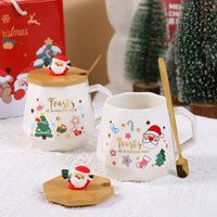 Christmas Gift Set: 55℃ Heated Ceramic Mug with Lid & Spoon - Santa Claus Design for Office or Home, Optional Portable Warmer