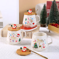 Christmas Gift Set: 55℃ Heated Ceramic Mug with Lid & Spoon - Santa Claus Design for Office or Home, Optional Portable Warmer