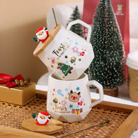 Christmas Gift Set: 55℃ Heated Ceramic Mug with Lid & Spoon - Santa Claus Design for Office or Home, Optional Portable Warmer